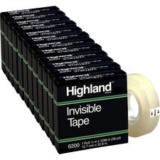 Highland 1/2"W Matte-finish Invisible Tape 36 yd Length x 0.50" Width - 1" Core - Matte - Clear - For Mending, Splicing, Holding - 12 / Box