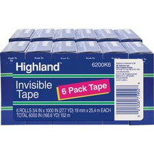 Highland 3/4"W Matte-finish Invisible Tape 27.78 yd Length x 0.75" Width - 1" Core - Matte - Clear - For Mending, Holding, Splicing - 6/Pack - 2 / Bundle