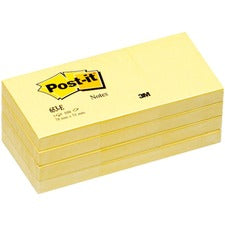 Post-it® Notes Original Notepads 1 3/8" Flag/Note Width x 1 7/8" Flag/Note Length - Rectangle - 100 Sheets per Pad - Unruled - Canary Yellow - Paper - Self-adhesive, Repositionable - 12/Pack - 2 / Bundle