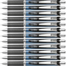 EnerGel EnerGel RTX Liquid Gel Pens 0.5 mm Fine Needle Pen Point - Refillable - Retractable - Black Ink - Gel-based - Blue Barrel - Stainless Steel Tip - 12 / Box