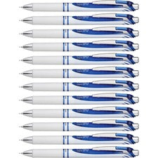 EnerGel EnerGel Pearl Liquid Gel Pens 0.5 mm Fine Needle Pen Point - Refillable - Retractable - Blue Ink - Gel-based - Pearl White Stainless Steel Barrel - 1 Dozen