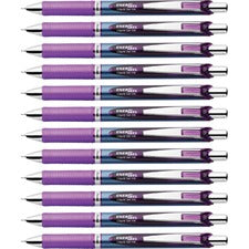 EnerGel EnerGel RTX Liquid Gel Pens 0.5 mm Fine Needle Pen Point - Refillable - Retractable - Violet Ink - Gel-based - Blue Stainless Steel Barrel - Metal Tip - 1 Dozen