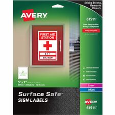 Avery® 5"x7" Removable Label Safety Signs 5" Width x 7" Length - Removable Adhesive - Rectangle - Laser, Inkjet - White - Film - Water Resistant - 2 / Sheet - 15 Total Sheets - 30 Total Label(s) - 30 / Pack