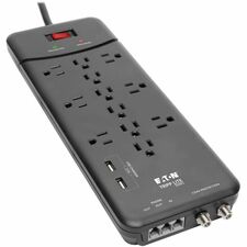 Tripp Lite series Protect It! TLP128TTUSBB 12-Outlet Surge Suppressor/Protector 12 x NEMA 5-15R, 2 x USB - 1800 VA - 4320 J - 120 V AC Input - Phone/Fax/Modem/DSL, Coaxial Cable Line - 8 ft