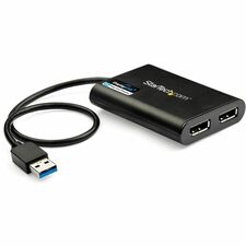 StarTech.com USB to Dual DisplayPort Adapter - 4K 60Hz - USB 3.0 (5Gbps) 1 x 9-pin USB 3.2 (gen 1) type a - male - 2 x 20-pin DisplayPort Digital Audio/Video - Female - 3840 x 2160 Supported - Black - 1 Each