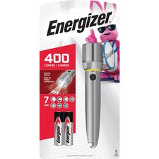 Energizer Vision HD Performance Metal Flashlight with Digital Focus LED - 400 lm Lumen - 2 x AA - Battery - Metal - Water Resistant - Chrome - 1 Each
