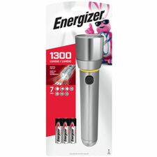 Energizer Vision HD Flashlight with Digital Focus LED - 1300 lm Lumen - 6 x AA - Battery - Metal - Water Resistant - Chrome - 1 / Pack
