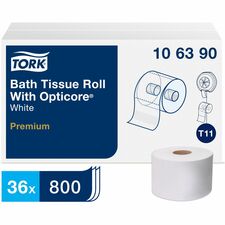TORK Premium Bath Tissue Roll with OptiCore 2 Ply - 3.80" Width x 266.67 ft Length - 800 Sheets/Roll - 5.60" Roll Diameter - 1 45/64" Core - Floral Embossing Pattern - White - Paper - 36 / Carton