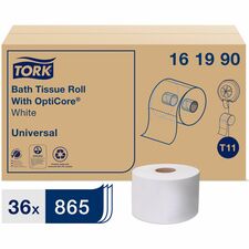 TORK Universal Bath Tissue Roll with OptiCore 2 Ply - 3.80" Width x 288.30 ft Length - 865 Sheets/Roll - 5.60" Roll Diameter - 1 45/64" Core - White - Paper - 36 / Carton