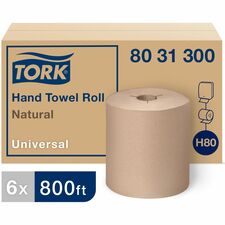 TORK Universal Hand Towel Roll 1 Ply - 8" Width x 800 ft Length - 7.80" Roll Diameter - 1 29/32" Core - Natural - Paper - 6 / Carton