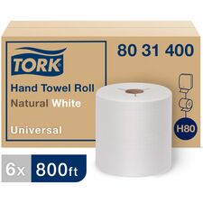 TORK Universal Hand Towel Roll 1 Ply - 8" Width x 800 ft Length - 7.80" Roll Diameter - 1 29/32" Core - Natural, White - Paper - 6 / Carton