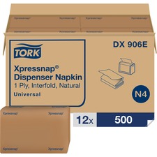 TORK Xpressnap Natural Dispenser Napkin N4 1 Ply - Interfolded - 8.50" Width x 13" Length - Natural - Paper - 500/Pack - 12 / Carton