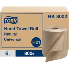 TORK Universal Hand Towel Roll 1 Ply - 7.90" Width x 800 ft Length - 800 Sheets/Roll - 7.80" Roll Diameter - 1 29/32" Core - Natural - Paper - 6 / Carton