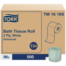 TORK Tork Toilet Paper Roll White T24 2 Ply - 4" Width x 156.25 ft Length - 500 Sheets/Roll - 4.40" Roll Diameter - 1.70" Core - White - Fiber - 96 / Carton