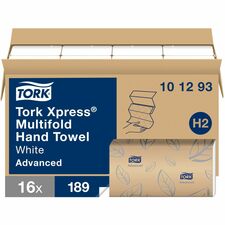 TORK Advanced Xpress Multifold Hand Towel, 3-Panel 2 Ply - Multifold - 9.10" Width x 9.50" Length - White - 189/Bundle - 16 / Carton