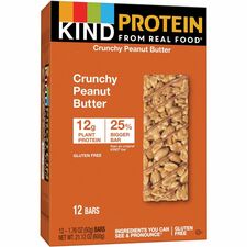 KIND Crunchy Peanut Butter Protein Bars Trans Fat Free, Low Sodium, Gluten-free, Individually Wrapped - Crunchy Peanut Butter - 1.76 oz - 12 / Box