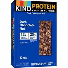 KIND Dark Chocolate Nut Protein Bars Trans Fat Free, Low Sodium, Gluten-free, Individually Wrapped - Dark Chocolate Nut - 1.76 oz - 12 / Box