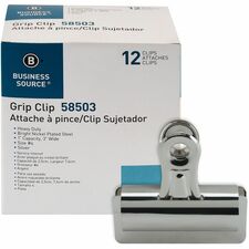 Business Source Bulldog Grip Clips No. 4 - 3" Width - for Paper - Heavy Duty - Silver - 12 / Box