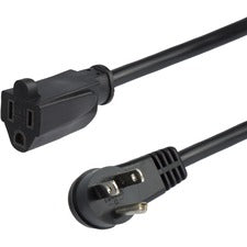 StarTech.com Flat Extension Cord - NEMA 5-15R to NEMA Right-Angle 5-15P - 3 ft. For Computer, Television, Lamp, Server, Printer - 125 V AC / 13 A - Black - 3 ft Cord Length - NEMA 5-15R / NEMA 5-15P - North America - 1 Each