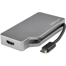 StarTech.com USB-C Multiport Video Adapter - 4-in-1 Aluminum - 4K 60Hz - Space Gray 1 x 24-pin Type C USB - 1 x 29-pin DVI-I Video Female, 1 x 19-pin HDMI Digital Audio/Video Female, 1 x 20-pin Mini DisplayPort DisplayPort 1.2 Digital Audio/Video Female,
