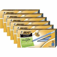 BIC Round Stic Ballpoint Pens Medium Pen Point - Blue Ink - Blue Barrel - 1/Box - 6 / Bundle