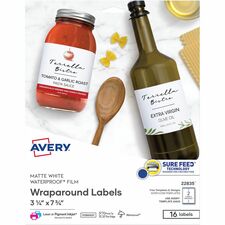 Avery® Durable Waterproof Labels, 3.25" x 7.75" , 16 Total Waterproof - 3 1/4" Width x 7 3/4" Length - Permanent Adhesive - Rectangle - Inkjet, Laser - Matte White - Matte - Film - Water Resistant - Print-to-the Edge, Permanent Adhesive, Durable, Oil