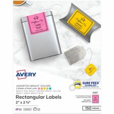 Avery® Easy Peel Multipurpose Label 2" Width x 2 5/8" Length - Permanent Adhesive - Rectangle - Inkjet, Laser - Bright Blue, Bright Green, Bright Orange, Bright Pink, Bright Yellow - Paper - 15 / Sheet - 10 Total Sheets - 150 Total Label(s) - 150 / Pa