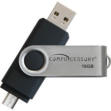 Compucessory 16GB USB 2.0 Flash Drive 16 GB - USB 2.0 - Silver, Black - 1 Year Warranty - 1 Each
