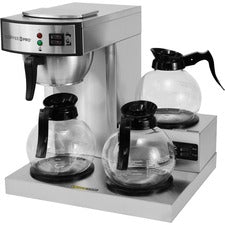 Coffee Pro 3-Burner Commercial Coffee Brewer 2.32 quart - 36 Cup(s) - Multi-serve - Silver - Glass Body