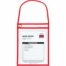 C-Line Hanging Strap Shop Ticket Holder Support 9" x 12" Media - Red, Clear - 15 / Box