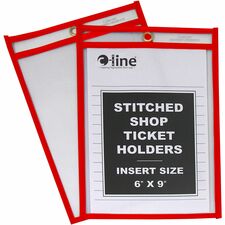 C-Line Hanging Strap Shop Ticket Holder Support 6" x 9" Media - Red, Clear - 25 / Box