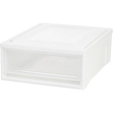 IRIS Stackable Storage Box Drawer External Dimensions: 19.6" Length x 15.8" Width x 7" Height - 5.50 gal - Stackable - Plastic - Clear, White - For Accessories, Craft Supplies, Toiletries - 4 / Carton