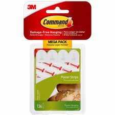 Command Poster Strips 1.81" Length x 0.63" Width - White - 136 / Pack