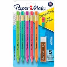 Paper Mate Handwriting Mechanical Pencils Black Lead - #2 - Thick Point - Assorted Barrel - 5 / Pack