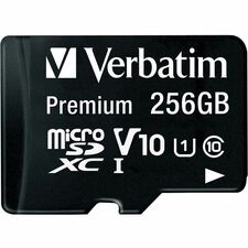 Verbatim Premium 256 GB Class 10/UHS-I (U1) microSDXC - 1 Each 100 MB/s Read - Lifetime Warranty