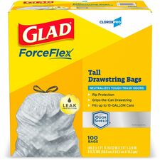CloroxPro™ Glad® ForceFlex Tall Kitchen Drawstring Trash Bags 13 gal Capacity - 0.90 mil (23 Micron) Thickness - Drawstring Closure - Gray - Kitchen, Can, Office, Breakroom, School, Restaurant, Commercial, Cafeteria - 100/Box - 156 / Pallet