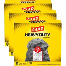 Glad ForceFlexPlus Drawstring Large Trash Bags Large Size - 30 gal Capacity - 32.01" Length x 30" Width x 0.90 mil (23 Micron) Thickness - Drawstring Closure - Black - Garbage, Indoor, Outdoor, Home, Office, Restaurant, Commercial - 50/Box - 3 / Carton