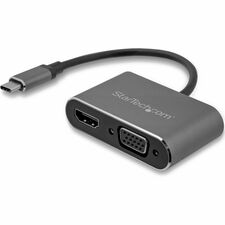 StarTech.com USB-C To VGA and HDMI Adapter - 2-in-1 - 4K 30Hz - Space Gray 1 x 24-pin USB Type C - Male - 1 x 19-pin HDMI 2.0 Digital Audio/Video - Female, 1 x 15-pin DB-15 Video - Female - Space Gray - 1 Each