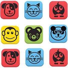 Flipside Student Animal Whiteboard Eraser Set Assorted - Square - EVA Foam - 2" Width x 2" Height x 2" Length - 12 / Pack - Magnetic