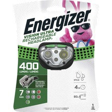 Energizer Vision Ultra HD Rechargeable Headlamp (Includes USB Charging Cable) LED - 400 lm Lumen - Battery Rechargeable - Battery, USB - Water Resistant, Drop Resistant - Green - 1 Each