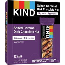 KIND Salted Caramel Dark Chocolate Nut Bars Gluten-free, Trans Fat Free, Sulfur dioxide-free, Low Sodium, No Artificial Flavor, Low Glycemic - Salted Caramel Dark Chocolate Nut - 1.40 oz - 12 / Box