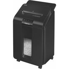 Fellowes AutoMax 100M Auto Feed Shredder Non-continuous Shredder - Micro Cut - 100 Per Pass - for shredding Paper, Staples, Credit Card, Paper Clip - 0.156" x 0.391" Shred Size - P-4 - 8 ft/min - 8.62" Throat - 15 Minute Run Time - 6 gal Wastebin Capacity