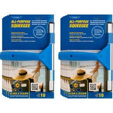 Ettore All-purpose Squeegee Rubber Blade - Plastic Handle - 1.5" Height x 10" Width x 12" Length - Lightweight, Streak-free - Blue - 12 / Carton