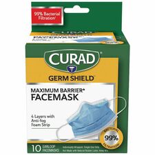 Curad Medical-grade FaceMasks Recommended for: Healthcare - Fog, Fluid, Bacteria, Pollen, Dust Protection - White - Comfortable, Breathable, Adjustable Nose Guard, Fluid Resistant, Earloop Style Mask - 10 / Box