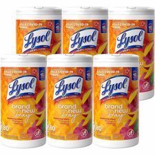 Lysol Brand New Day Disinfecting Wipes Mango Scent - Disinfectant, Pre-moistened, Strong - White - 80/Tub - 6 / Carton