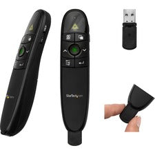 StarTech.com Wireless Presentation Remote with Green Laser Pointer - 90 ft. (27 m) Laser - Wireless - Radio Frequency - Black - USB 2.0 Type A - 1 Each