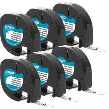 Dymo LetraTag Labelmaker Plastic Labels 1/2" Width - White - Plastic - 6 / Pack