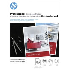 HP Glossy Brochure Paper - White 97 Brightness - Letter - 8 1/2" x 11" - 52 lb Basis Weight - 200 g/m² Grammage - Smooth, Glossy - White - 150 / Pack