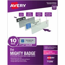 The Mighty Badge® by Avery® Mighty Badge Professional Reusable Name Badge System Plastic - Silver - 10 / Pack