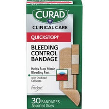 Curad Assorted QuickStop Bandages Assorted Sizes - White - Fabric - 30 / Box